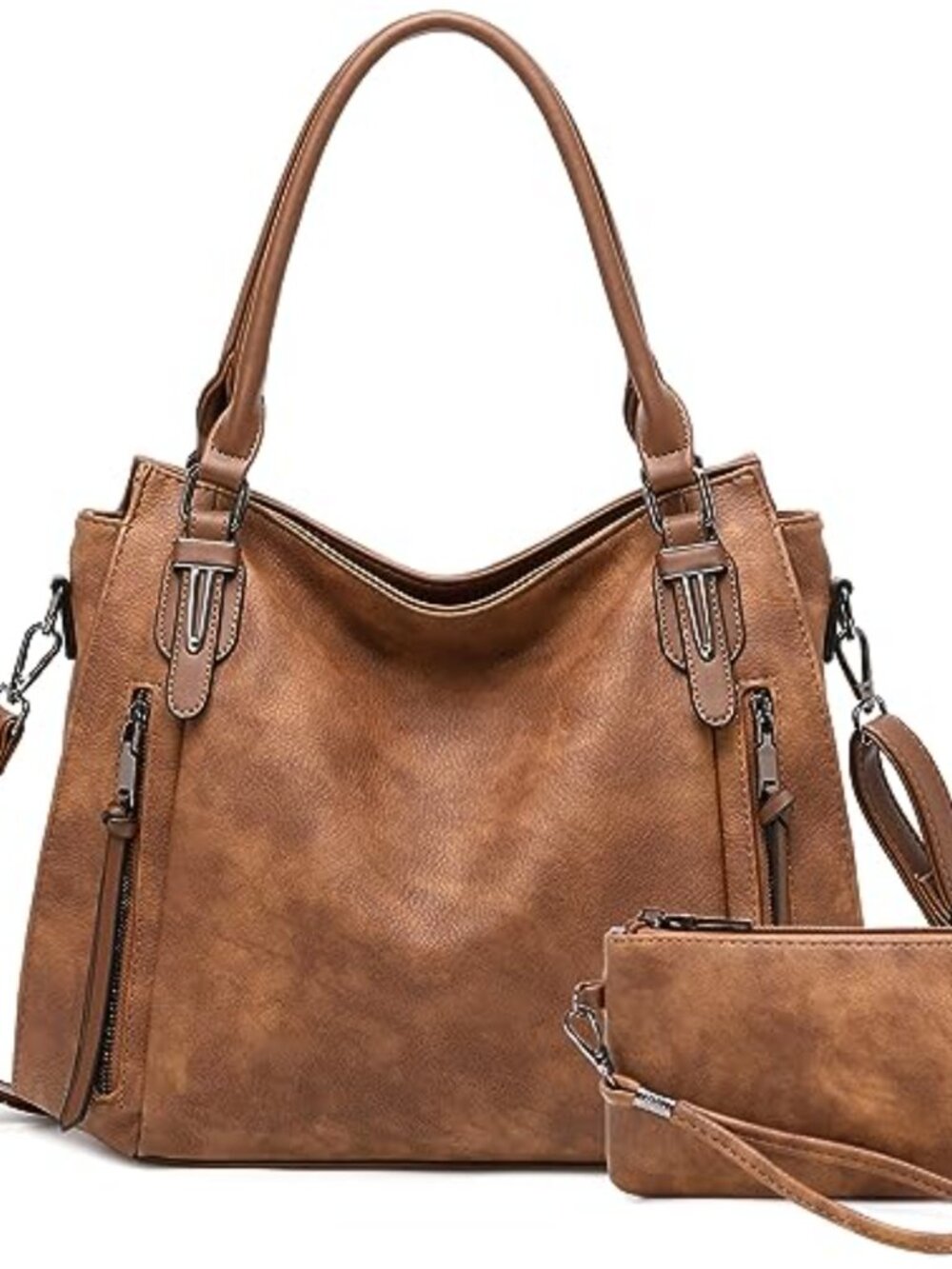 2PC PU Leather Hobo Bag Set Crossbody Shoulder Tote Satchel